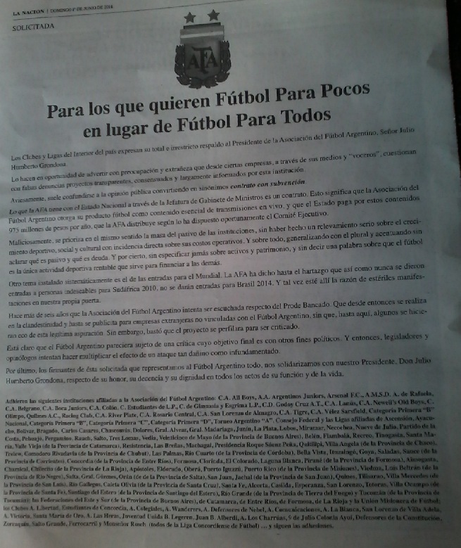 “La AFA no debe ser una promotora de apuestas, su rol es promover y desarrollar el fútbol sano. Mi responsabilidad como legislador es defender al fútbol de las mafias”